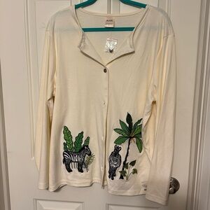 Vintage Blair Embroidered Cardigan Zebra Size XL Granola Girl GrandmaCore